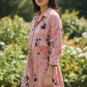 Free People Pink Floral Long Sleeve Dress